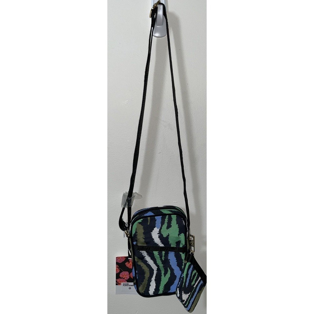 DVF Diane Von Furstenberg Target Crossbody With Change Purse Green Zebra‎ Funky